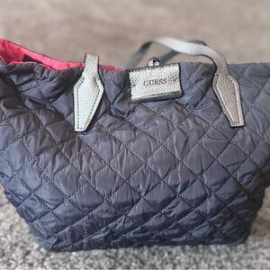 Guess Black Quilted Tote with Diamond Design